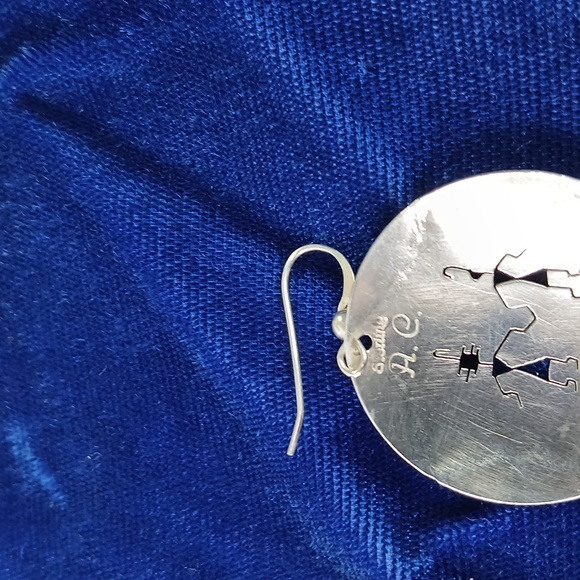 Native American Hook Earrings Sterling Silver Cut Out Figures and Turquoise - Picture 11 of 12